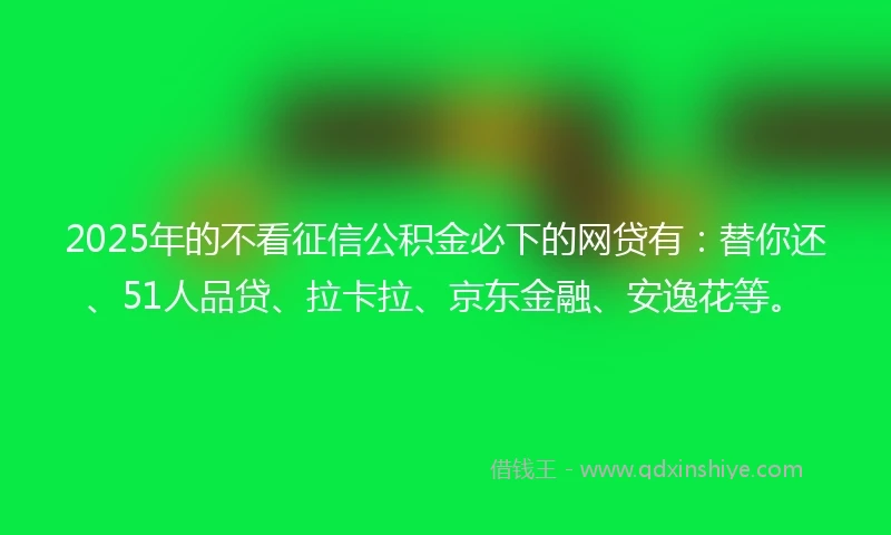 2025年的不看征信公积金必下的网贷有：替你还、51人品贷、拉卡拉、京东金融、安逸花等。