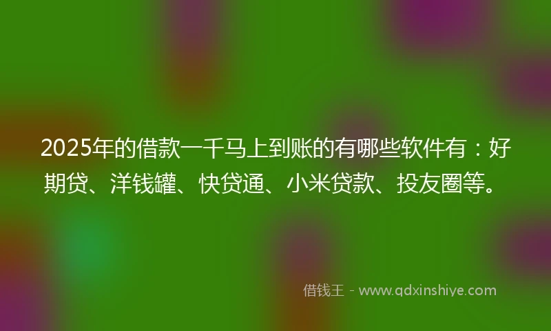 2025年的借款一千马上到账的有哪些软件有：好期贷、洋钱罐、快贷通、小米贷款、投友圈等。