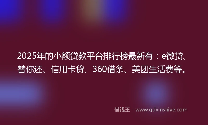 2025年的小额贷款平台排行榜最新有：e微贷、替你还、信用卡贷、360借条、美团生活费等。