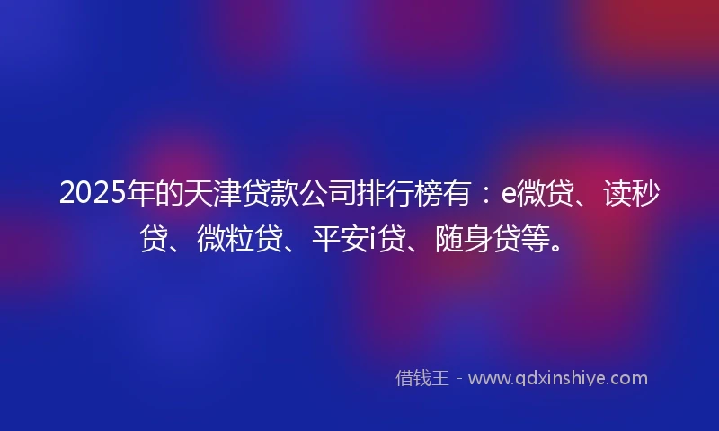 2025年的天津贷款公司排行榜有：e微贷、读秒贷、微粒贷、平安i贷、随身贷等。