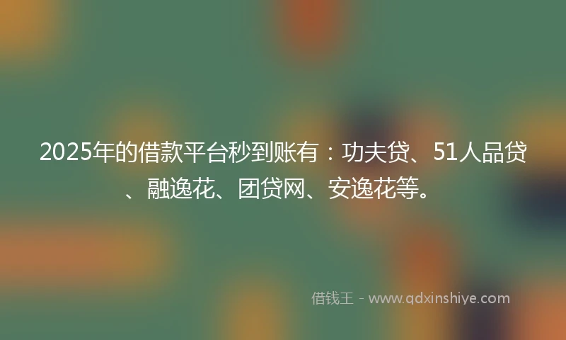 2025年的借款平台秒到账有：功夫贷、51人品贷、融逸花、团贷网、安逸花等。