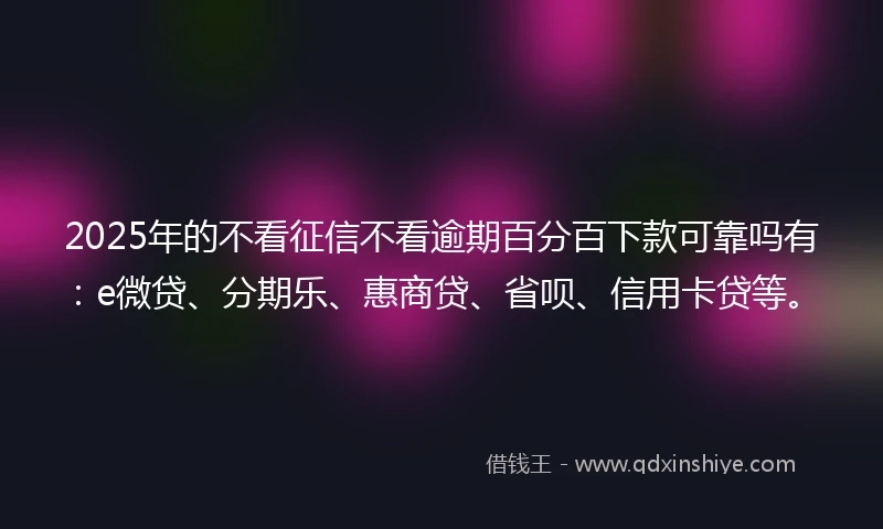 2025年的不看征信不看逾期百分百下款可靠吗有：e微贷、分期乐、惠商贷、省呗、信用卡贷等。