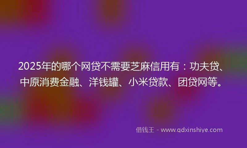 2025年的哪个网贷不需要芝麻信用有：功夫贷、中原消费金融、洋钱罐、小米贷款、团贷网等。