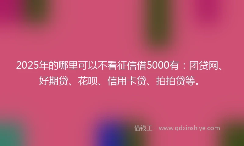 2025年的哪里可以不看征信借5000有：团贷网、好期贷、花呗、信用卡贷、拍拍贷等。