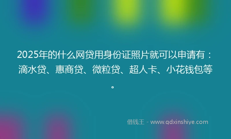 2025年的什么网贷用身份证照片就可以申请有：滴水贷、惠商贷、微粒贷、超人卡、小花钱包等。