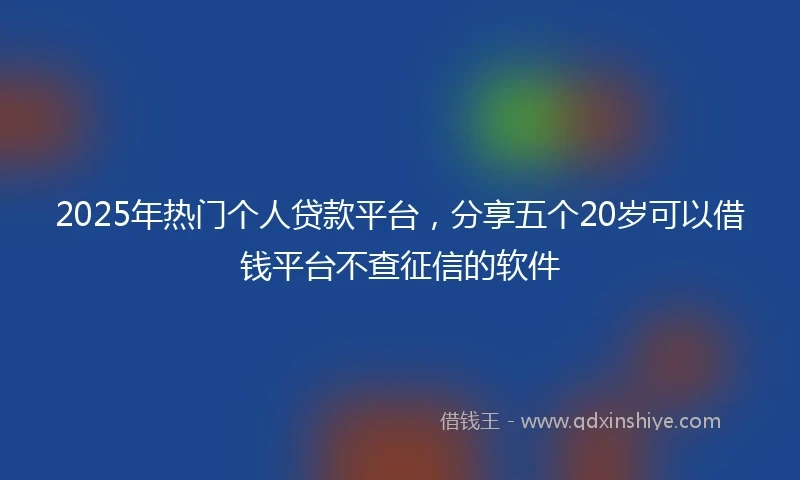2025年热门个人贷款平台，分享五个20岁可以借钱平台不查征信的软件