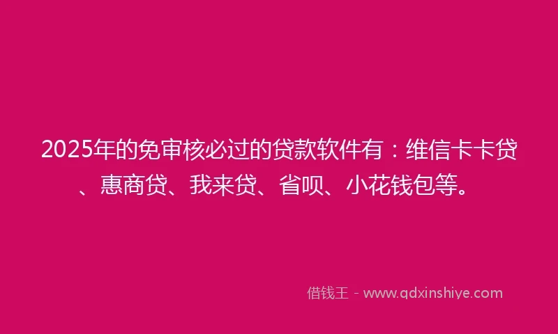 2025年的免审核必过的贷款软件有：维信卡卡贷、惠商贷、我来贷、省呗、小花钱包等。