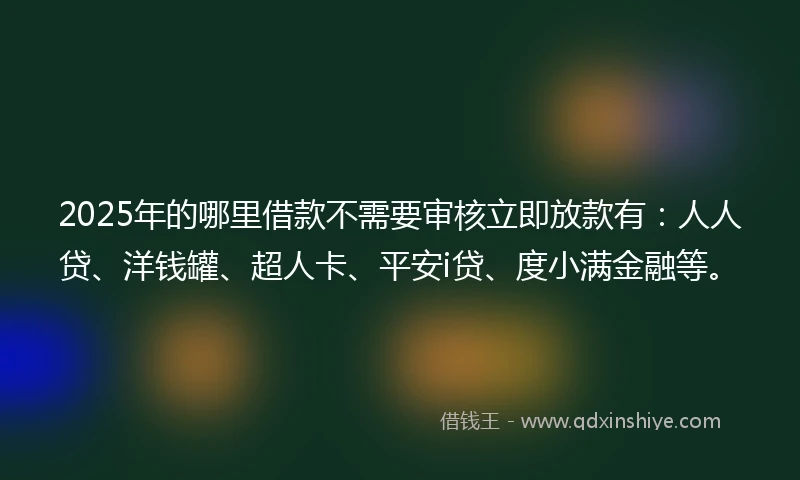 2025年的哪里借款不需要审核立即放款有：人人贷、洋钱罐、超人卡、平安i贷、度小满金融等。