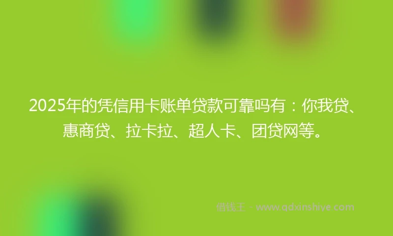 2025年的凭信用卡账单贷款可靠吗有：你我贷、惠商贷、拉卡拉、超人卡、团贷网等。