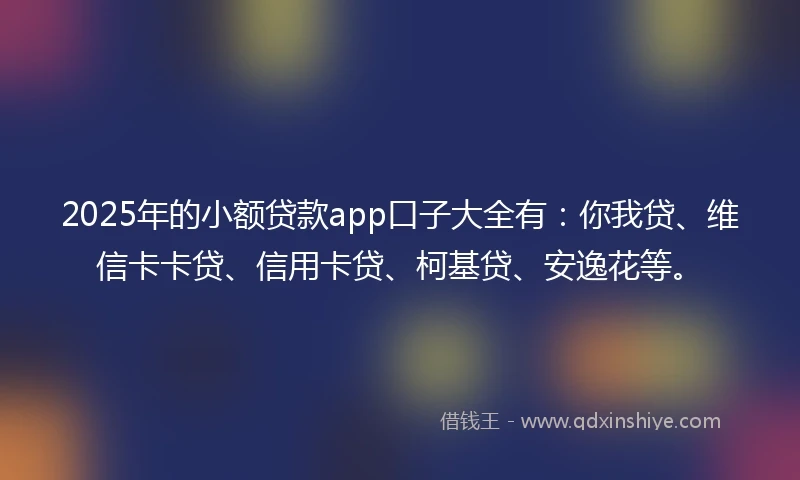 2025年的小额贷款app口子大全有：你我贷、维信卡卡贷、信用卡贷、柯基贷、安逸花等。