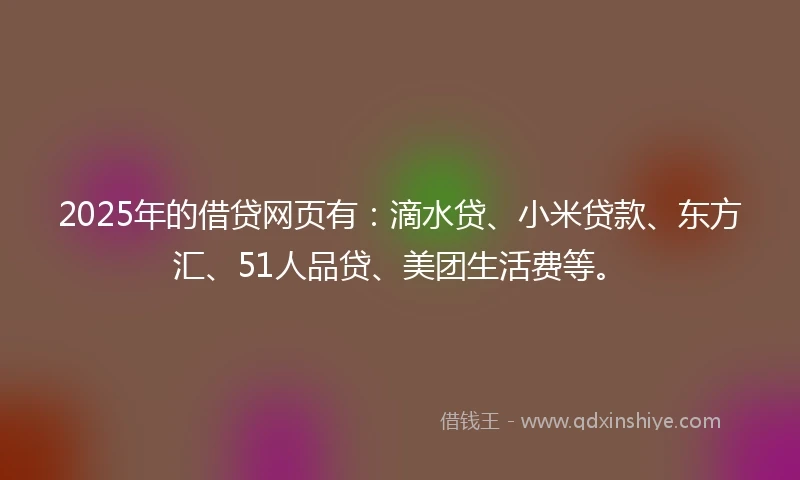2025年的借贷网页有：滴水贷、小米贷款、东方汇、51人品贷、美团生活费等。