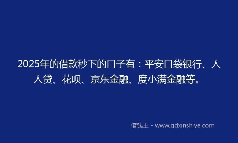 2025年的借款秒下的口子有：平安口袋银行、人人贷、花呗、京东金融、度小满金融等。