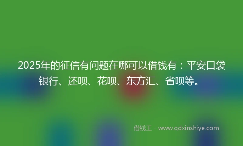 2025年的征信有问题在哪可以借钱有：平安口袋银行、还呗、花呗、东方汇、省呗等。