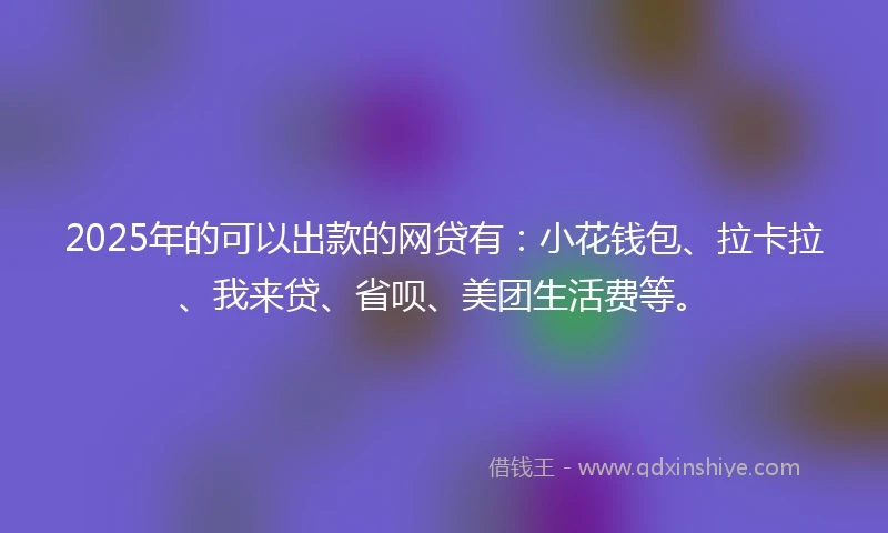 2025年的可以出款的网贷有：小花钱包、拉卡拉、我来贷、省呗、美团生活费等。