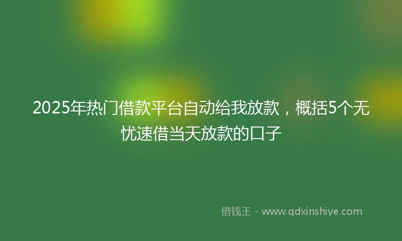 2025年热门借款平台自动给我放款，概括5个无忧速借当天放款的口子