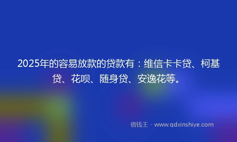 2025年的容易放款的贷款有：维信卡卡贷、柯基贷、花呗、随身贷、安逸花等。