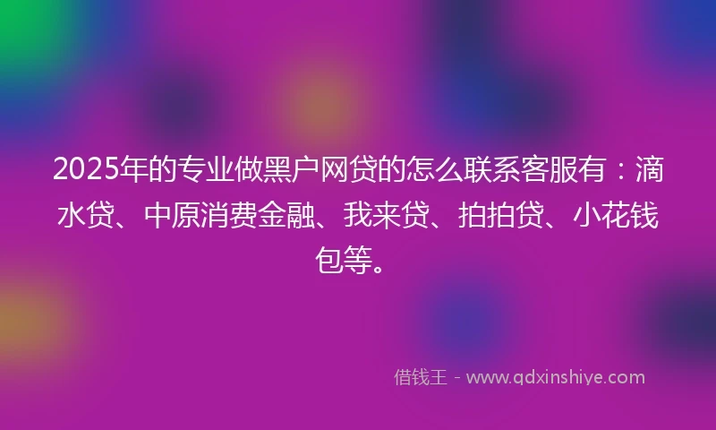 2025年的专业做黑户网贷的怎么联系客服有：滴水贷、中原消费金融、我来贷、拍拍贷、小花钱包等。