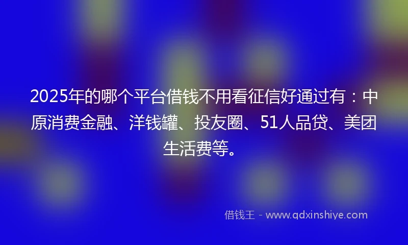 2025年的哪个平台借钱不用看征信好通过有：中原消费金融、洋钱罐、投友圈、51人品贷、美团生活费等。