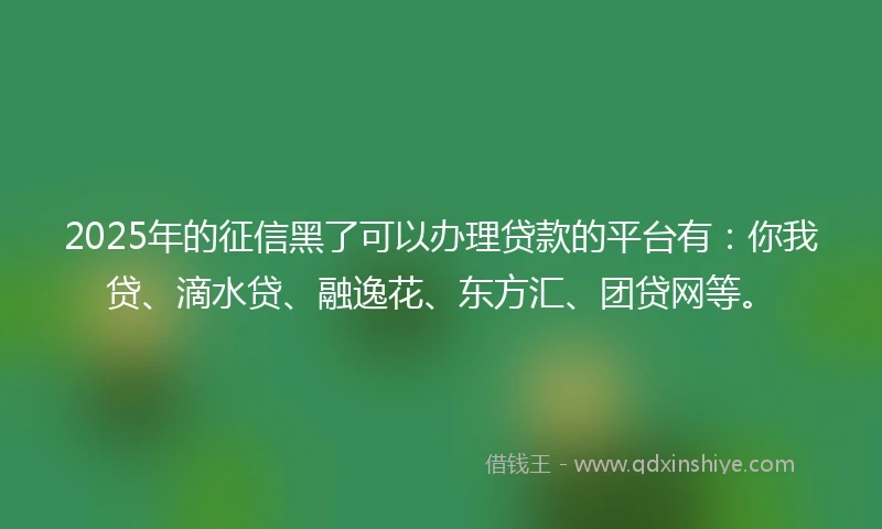 2025年的征信黑了可以办理贷款的平台有：你我贷、滴水贷、融逸花、东方汇、团贷网等。