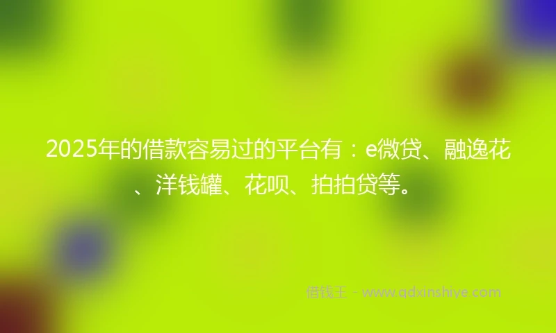 2025年的借款容易过的平台有：e微贷、融逸花、洋钱罐、花呗、拍拍贷等。