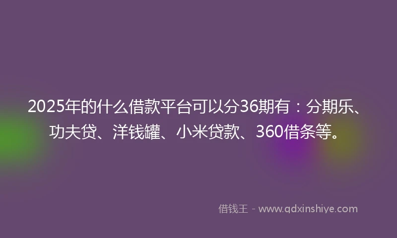 2025年的什么借款平台可以分36期有：分期乐、功夫贷、洋钱罐、小米贷款、360借条等。