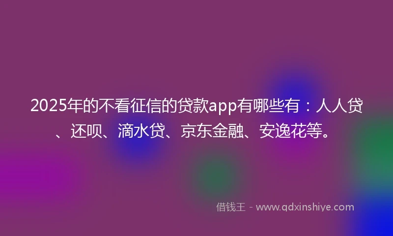 2025年的不看征信的贷款app有哪些有：人人贷、还呗、滴水贷、京东金融、安逸花等。