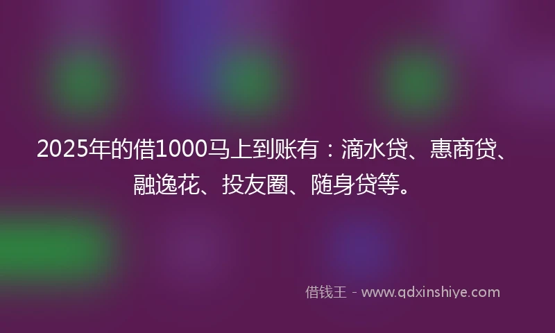 2025年的借1000马上到账有：滴水贷、惠商贷、融逸花、投友圈、随身贷等。