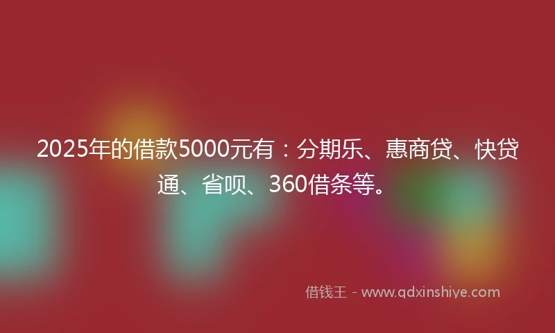 2025年的借款5000元有：分期乐、惠商贷、快贷通、省呗、360借条等。