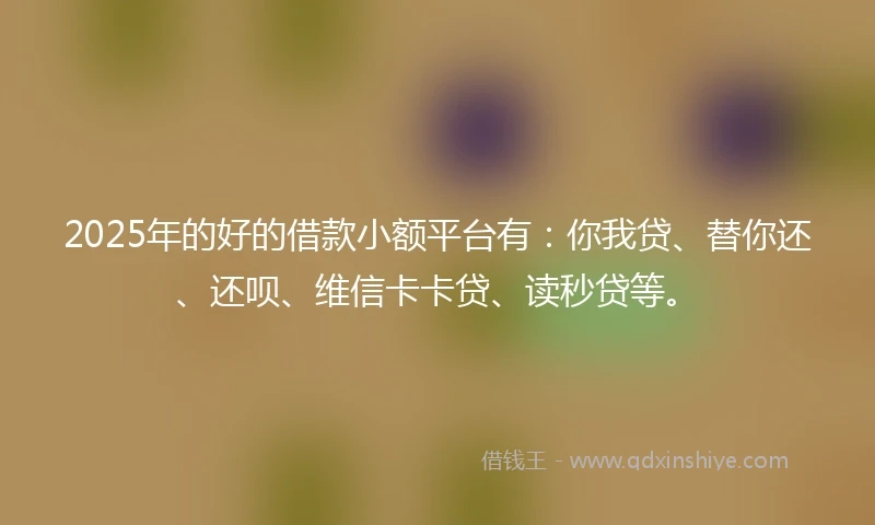 2025年的好的借款小额平台有：你我贷、替你还、还呗、维信卡卡贷、读秒贷等。