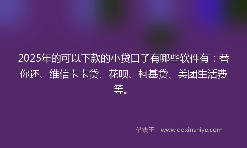 2025年的可以下款的小贷口子有哪些软件有：替你还、维信卡卡贷、花呗、柯基贷、美团生活费等。