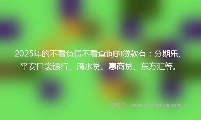 2025年的不看负债不看查询的贷款有：分期乐、平安口袋银行、滴水贷、惠商贷、东方汇等。