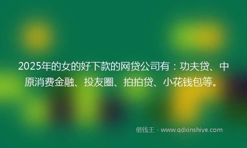 2025年的女的好下款的网贷公司有：功夫贷、中原消费金融、投友圈、拍拍贷、小花钱包等。