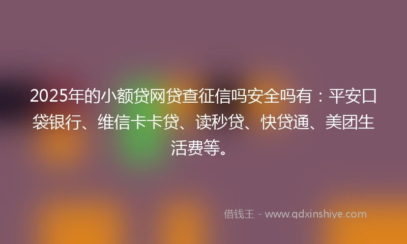 2025年的小额贷网贷查征信吗安全吗有：平安口袋银行、维信卡卡贷、读秒贷、快贷通、美团生活费等。