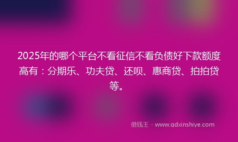 2025年的哪个平台不看征信不看负债好下款额度高有：分期乐、功夫贷、还呗、惠商贷、拍拍贷等。
