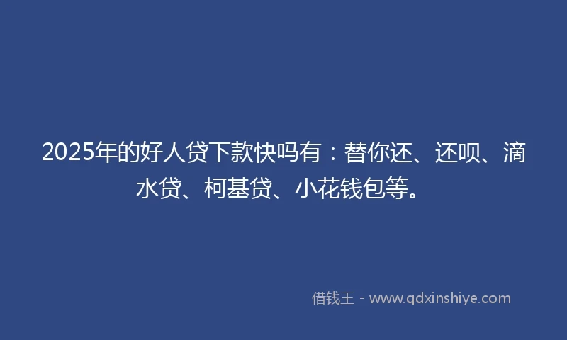 2025年的好人贷下款快吗有：替你还、还呗、滴水贷、柯基贷、小花钱包等。