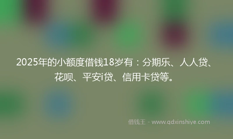 2025年的小额度借钱18岁有：分期乐、人人贷、花呗、平安i贷、信用卡贷等。