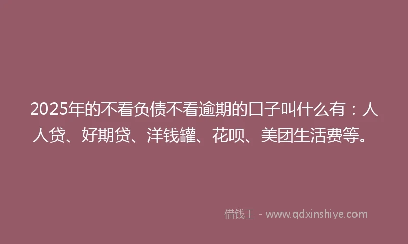 2025年的不看负债不看逾期的口子叫什么有：人人贷、好期贷、洋钱罐、花呗、美团生活费等。