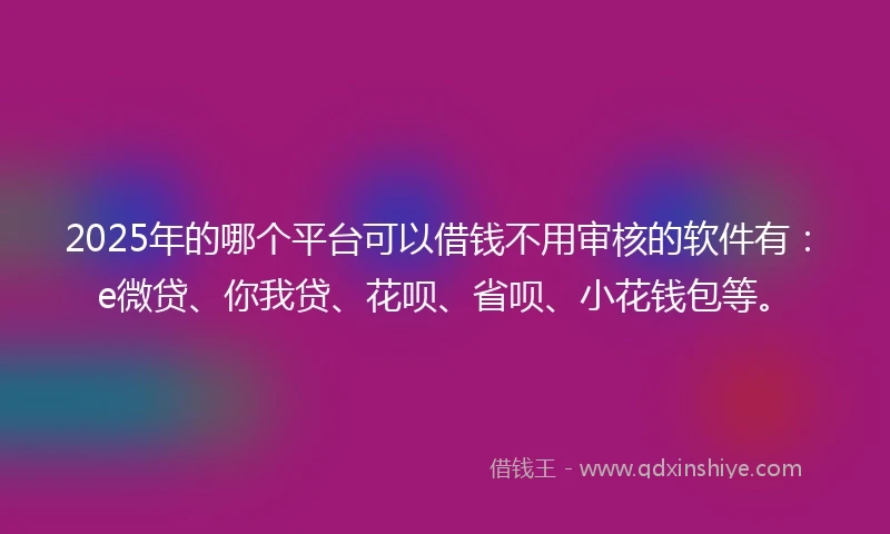 2025年的哪个平台可以借钱不用审核的软件有：e微贷、你我贷、花呗、省呗、小花钱包等。