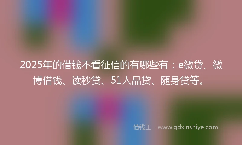 2025年的借钱不看征信的有哪些有：e微贷、微博借钱、读秒贷、51人品贷、随身贷等。