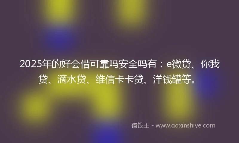 2025年的好会借可靠吗安全吗有：e微贷、你我贷、滴水贷、维信卡卡贷、洋钱罐等。