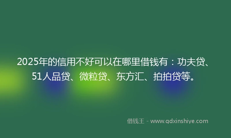 2025年的信用不好可以在哪里借钱有：功夫贷、51人品贷、微粒贷、东方汇、拍拍贷等。