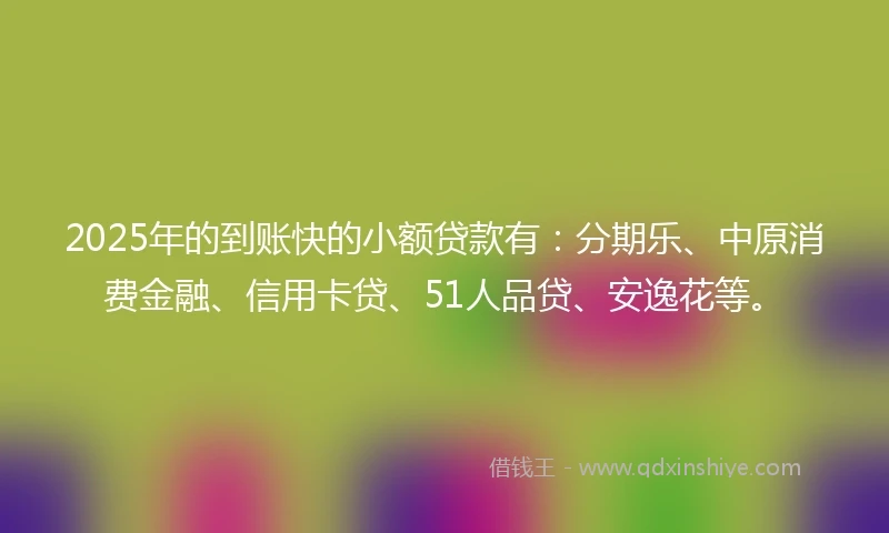 2025年的到账快的小额贷款有：分期乐、中原消费金融、信用卡贷、51人品贷、安逸花等。