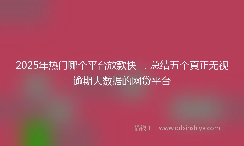 2025年热门哪个平台放款快_，总结五个真正无视逾期大数据的网贷平台