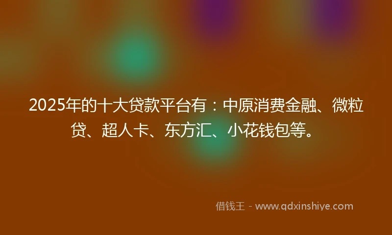 2025年的十大贷款平台有：中原消费金融、微粒贷、超人卡、东方汇、小花钱包等。