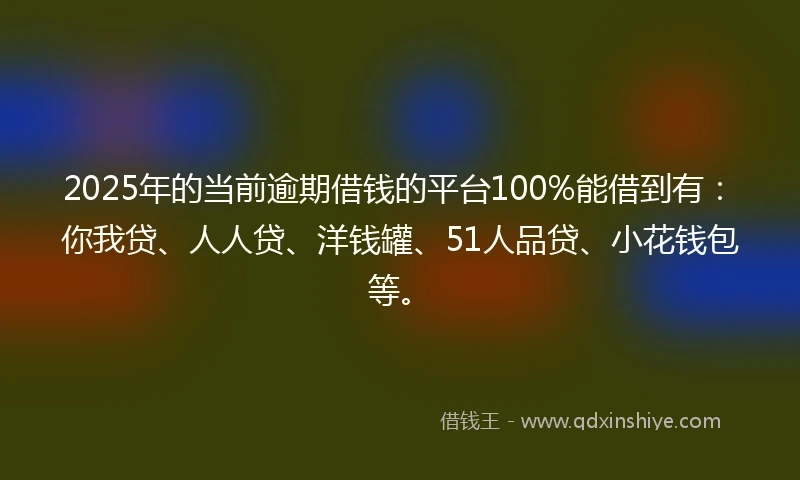 2025年的当前逾期借钱的平台100%能借到有：你我贷、人人贷、洋钱罐、51人品贷、小花钱包等。