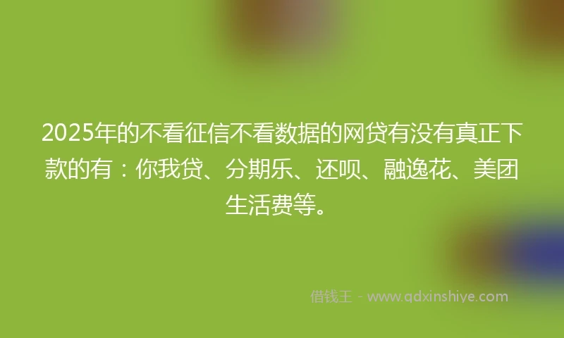 2025年的不看征信不看数据的网贷有没有真正下款的有：你我贷、分期乐、还呗、融逸花、美团生活费等。