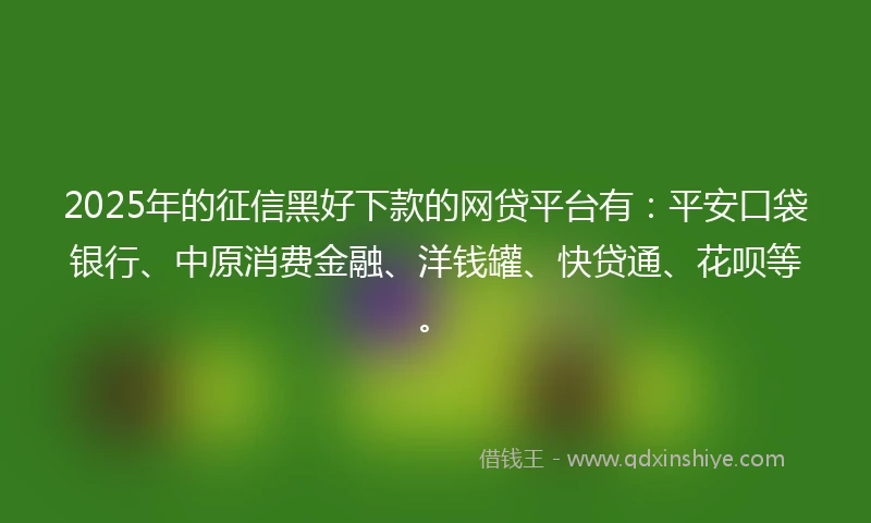 2025年的征信黑好下款的网贷平台有：平安口袋银行、中原消费金融、洋钱罐、快贷通、花呗等。