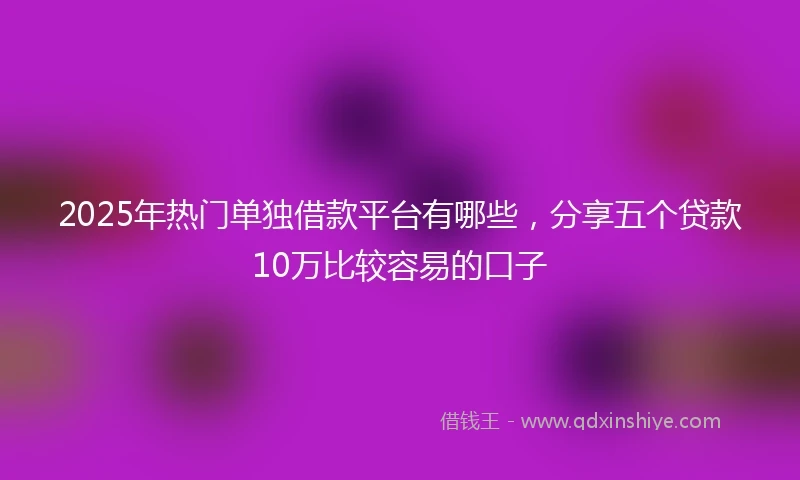 2025年热门单独借款平台有哪些，分享五个贷款10万比较容易的口子