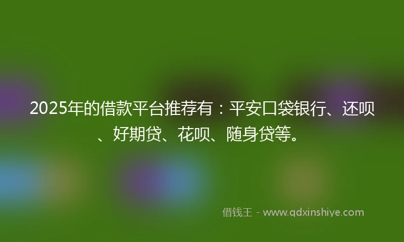 2025年的借款平台推荐有：平安口袋银行、还呗、好期贷、花呗、随身贷等。