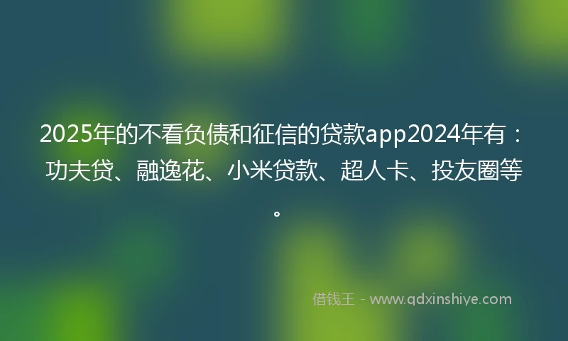 2025年的不看负债和征信的贷款app2024年有：功夫贷、融逸花、小米贷款、超人卡、投友圈等。